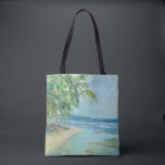 Blue Coastal Lagoon Tygkasse<br><div class="desc">"Blue Coastal Lagoon" av Suzanne Wilkins. En serenstrand med tropiskt träd.</div>