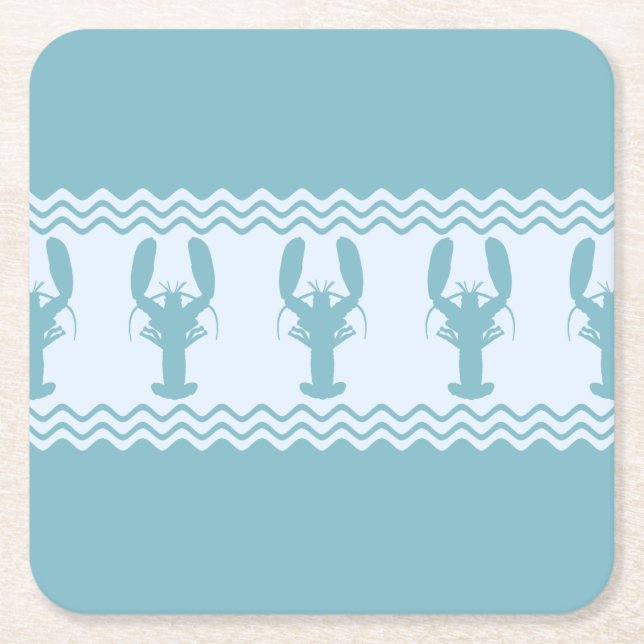 Blue Coastal Lobster Rand Underlägg Papper Kvadrat (Framsidan)