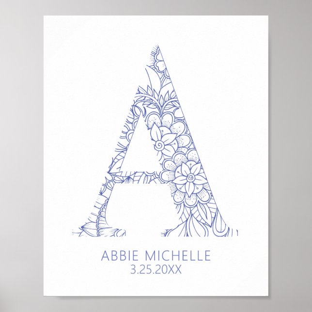 Blue Coastal Mandala Brev A Wall Art för barn Poster (Framsidan)