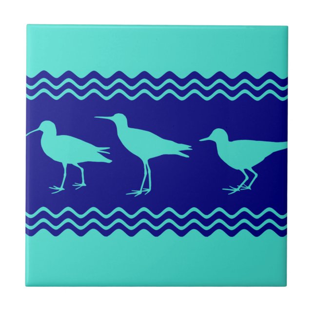 Blue Coastal Sandpiper Bird Stripes Kakelplatta (Framsidan)