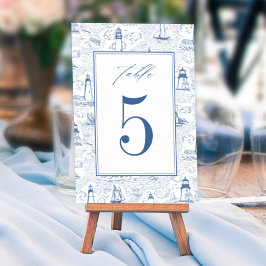 Blue Coastal Toile Lighthouse Wedding Bordsnummer