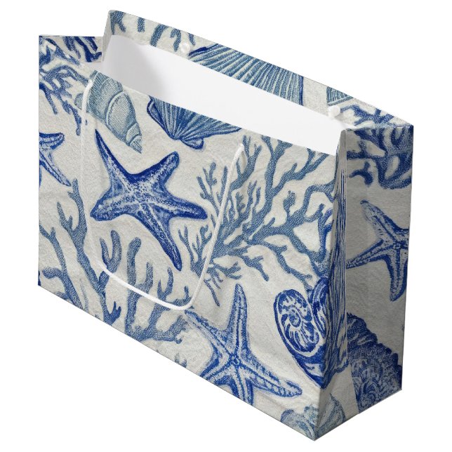 Blue Coastal Toile Seashell Coral Pattern (Framsidan Vinklad)