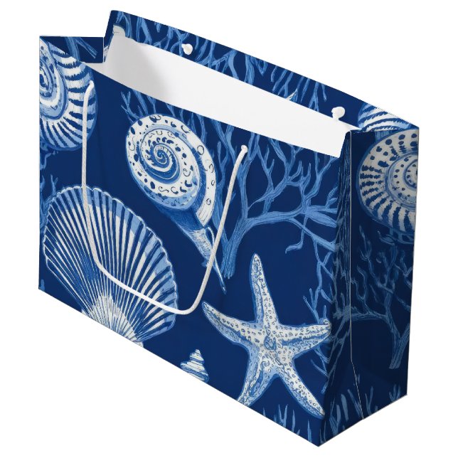 Blue Coastal Toile Seashell Coral Pattern (2) (Framsidan Vinklad)