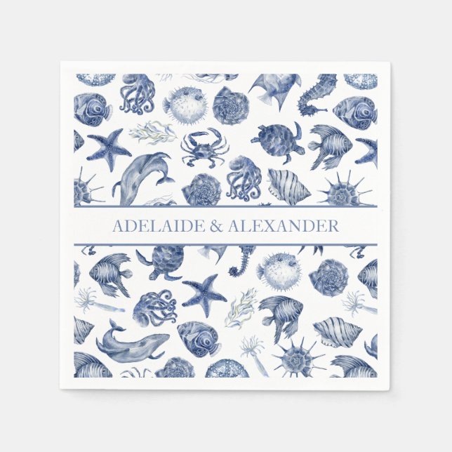 Blue Coastal Wedding Paper Napkin Pappersservett (Framsidan)