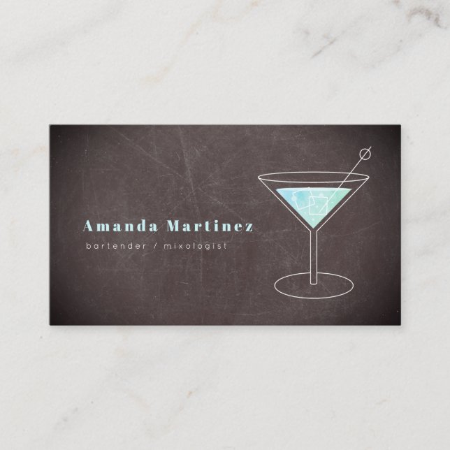 Blue Cocktail Bartender Mixolog Chalkboard Visitkort (Framsida)