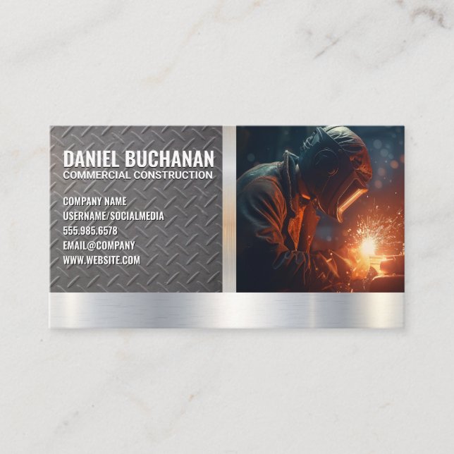 Blue Collar Welder Worker | Steel Sparks Visitkort (Framsida)