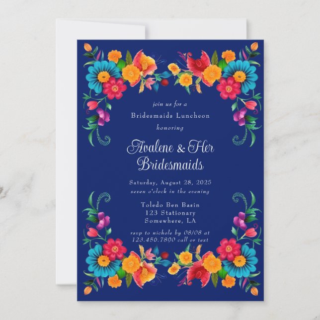 Blue Colorful Mexican Fiesta Bridesmaids Luncheon Inbjudningar (Framsida)