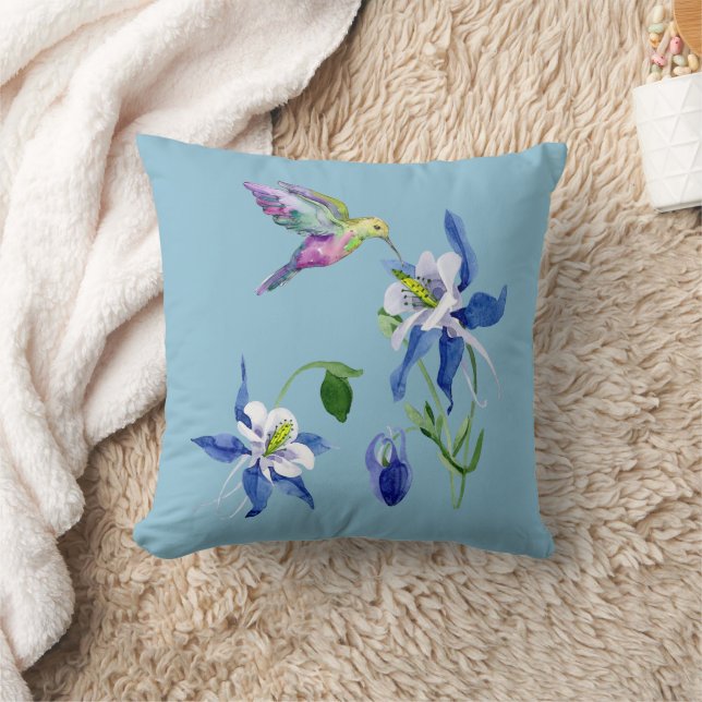 Blue Columbine Garden Hummingbird Kudde (Filt)