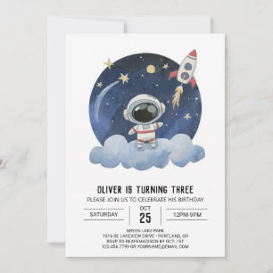 Blue Comet Kids Astronaut Boy Birthday Inbjudningar