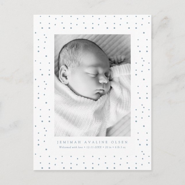 Blue Confetti Baby Birth Announcement Postcard Vykort (Framsida)