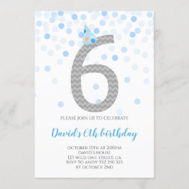 Blue Confetti Boy Party 6e Birthday Inbjudningar