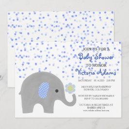 Blue Confetti Elephant Baby Shower Inbjudningar