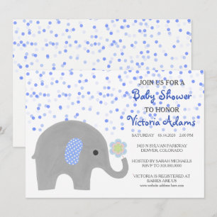 Blue Confetti Elephant Baby Shower Inbjudningar