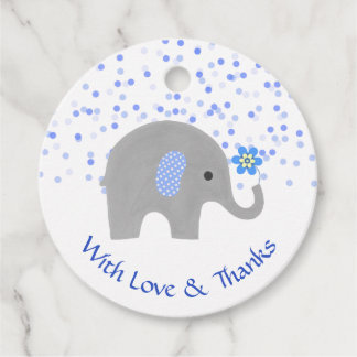 Blue Confetti Elephant Pojke Shower Tack Gåvor Etiketter