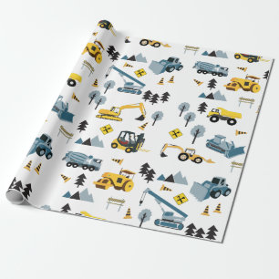 Blue Construction Lastbilar & Site Theme Mönster Presentpapper
