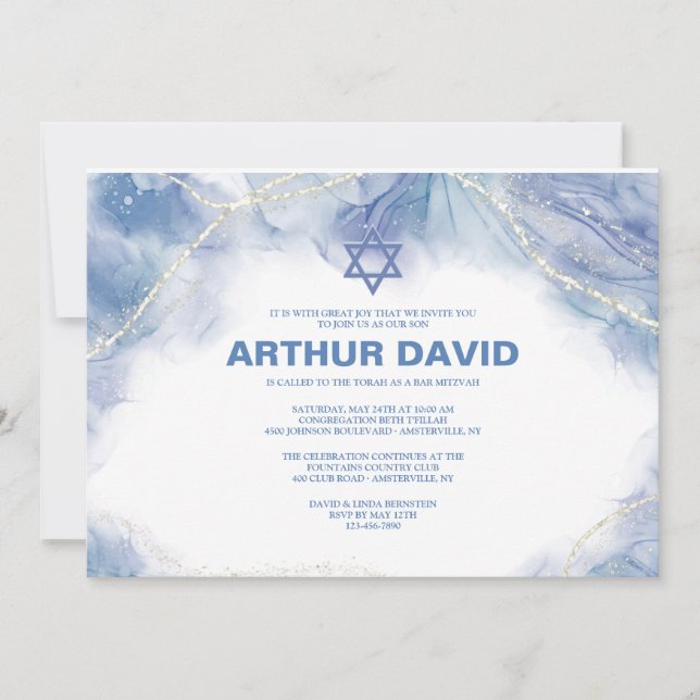 Blue Contemporary Pub Mitzvah Inbjudningar (Framsida)