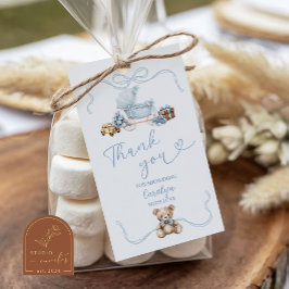 Blue Coquette Baby Carriage Baby Shower Gift Tag Presentetikett