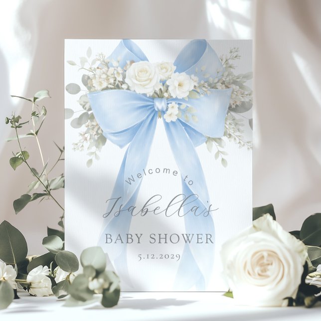 Blue Coquette Bow Baby Boy Shower Welcome Poster (Skapare uppladdad)