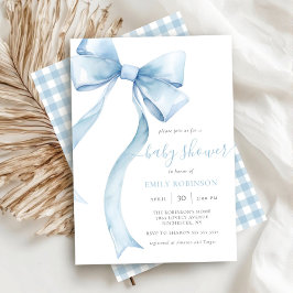 Blue Coquette Bow Gingham Boy Shower Inbjudningar