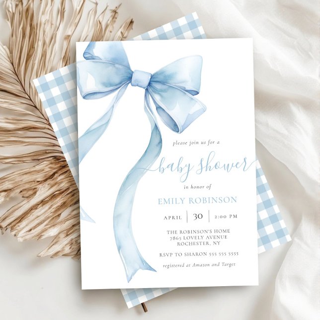 Blue Coquette Bow Gingham Boy Shower Inbjudningar (Skapare uppladdad)