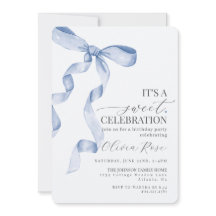 Blue Coquette Bow Girl Födelsedagsfest inbjudan
