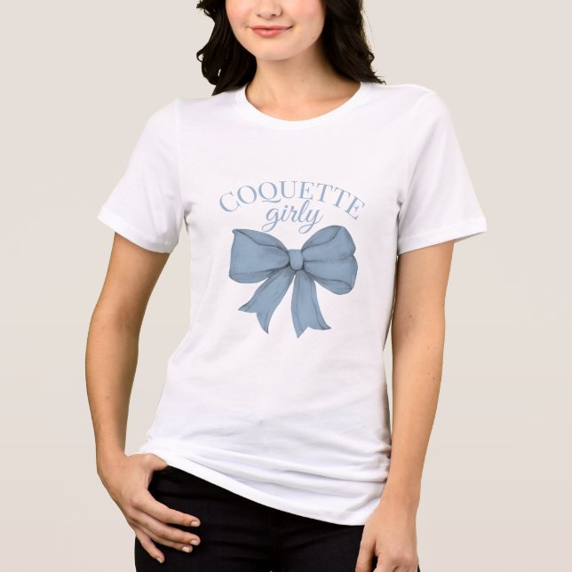 Blue Coquette Bow Girly Women's Tri-Blend Shirt T (Framsida)