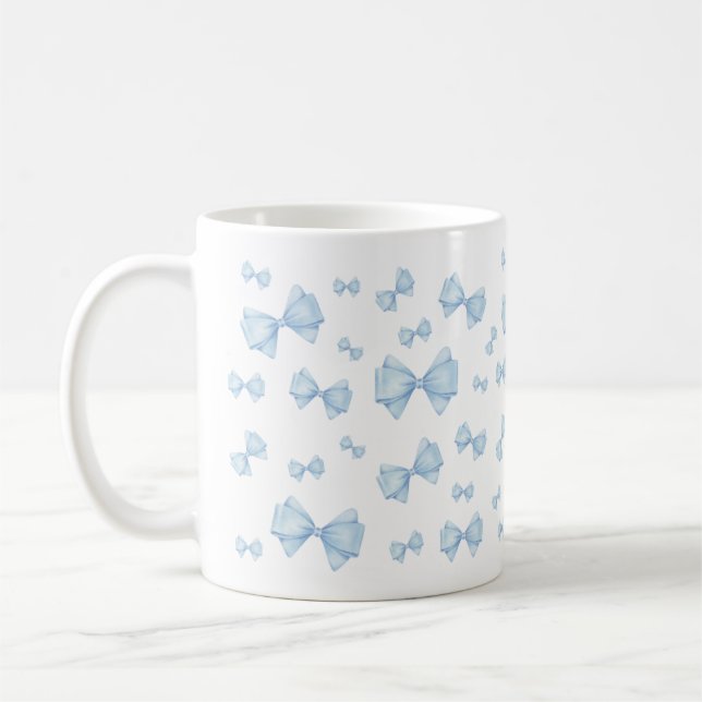 Blue Coquette Bow Mönster Kaffemugg (Vänster)