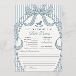 Blue Coquette Bow Rocking Horse Baby Advice Card Inbjudningar