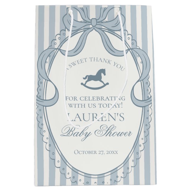 Blue Coquette Bow Rocking Horse Baby Shower Favors (Framsidan)