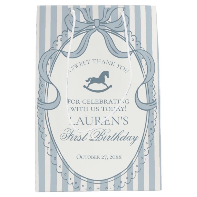 Blue Coquette Bow Rocking Horse Birthday Favors (Framsidan)