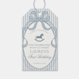 Blue Coquette Bow Rocking Horse Birthday Favors Presentetikett