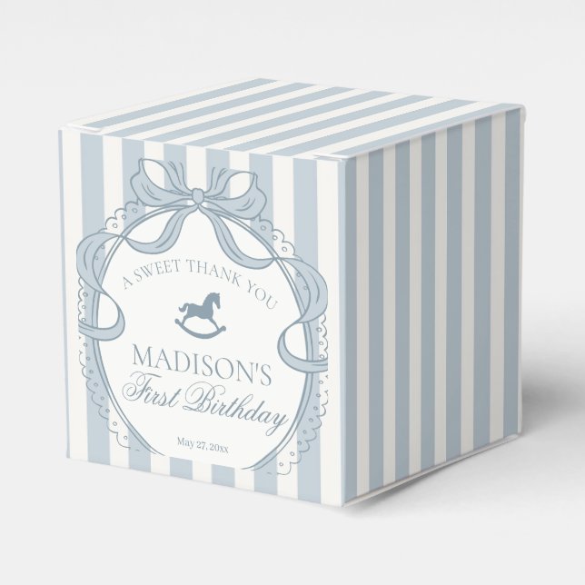Blue Coquette Bow Rocking Horse Birthday Party Presentaskar (Framsidan Sidan)