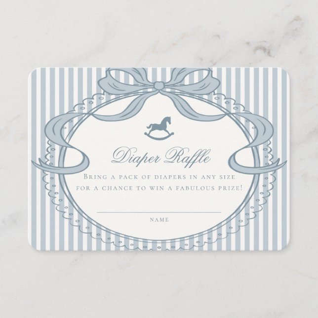 Blue Coquette Bow Rocking Horse Diaper Raffle Card Tilläggskort (Framsida)