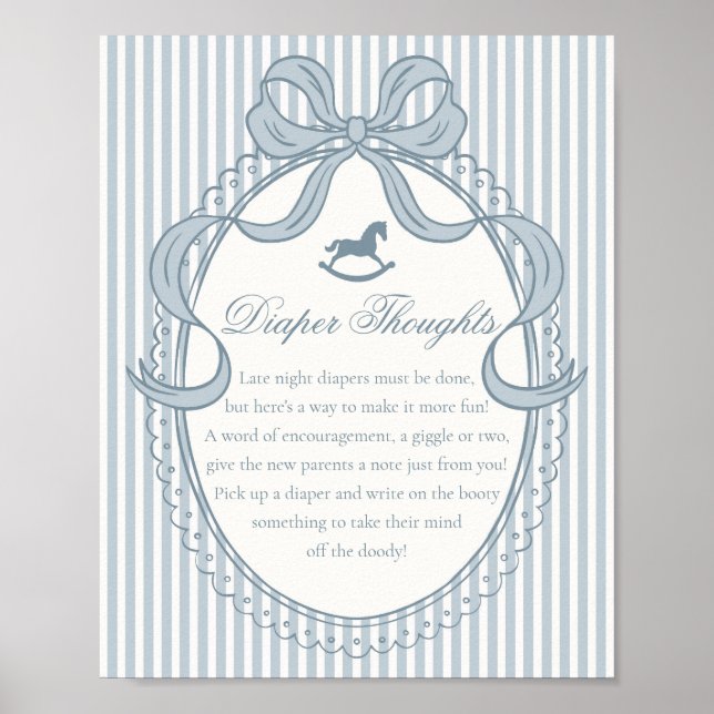 Blue Coquette Bow Rocking Horse Diaper Thoughts Poster (Framsidan)
