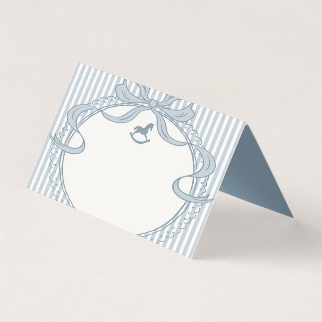 Blue Coquette Bow Rocking Horse Place Card Kort (Framsida)