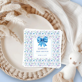 Blue Coquette Bow Wildblomme Blommigt Baby Shower Pappersservett