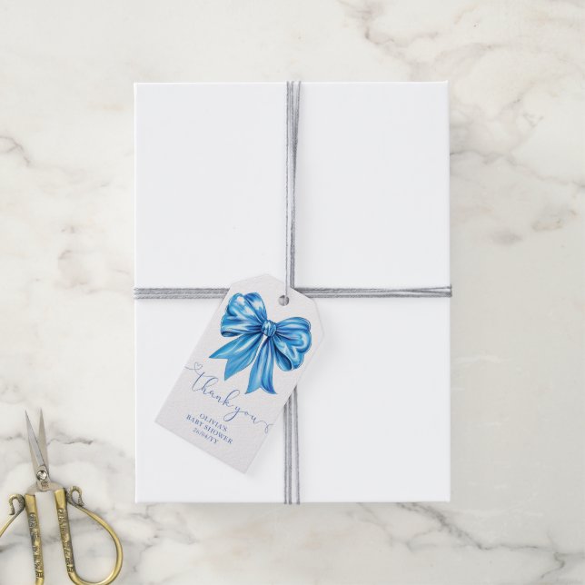 Blue Coquette Bow Wildblommor Baby Shower-favorite Presentetikett (Med Snöre)