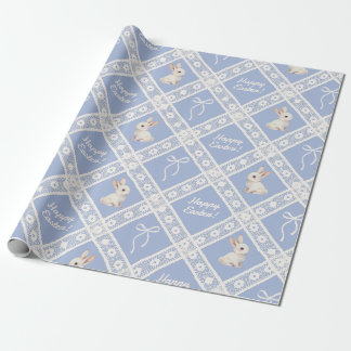 Blue Coquette Bunny Lace Pattern Wrapping Paper Presentpapper