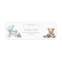 Blue Coquette Carriage Baby Shower Address Label Returadress Etikett