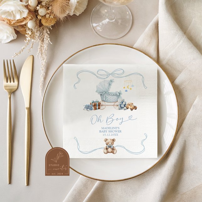 Blue Coquette Carriage Baby Shower Paper Napkins Pappersservett (Skapare uppladdad)