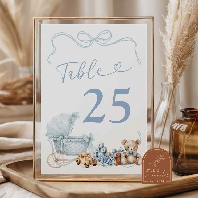 Blue Coquette Carriage Baby Shower Table Number Bordsnummer (Skapare uppladdad)