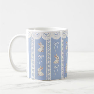 Blue Coquette Lace Watercolor Bunny Easter Mug Kaffemugg