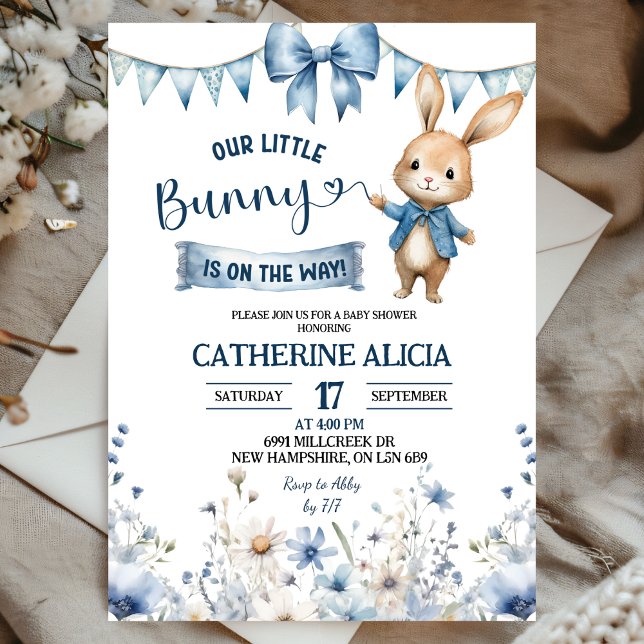 Blue Coquette Little Bunny Baby Shower Inbjudningar (Skapare uppladdad)