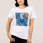 Blue Coquette Nurse Sublimation Design with Floral T Shirt<br><div class="desc">This vibrant digital graphic features the word "NURSE" in a creative, patchwork-style font with thick black outlines and faux stitching. Each letter has a unique texture: "N" is blue glitter, "U" features blue hearts, "R" is a rose gold glitter, and "S" and "E" have blue and black leopard prints. The...</div>