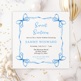 Blue Coquette Ribbon Sweet sixteen Inbjudningar