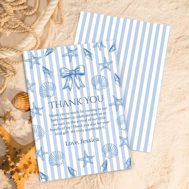 Blue Coquette Seashells Baby Shower Thank You Card Tack Kort (Skapare uppladdad)
