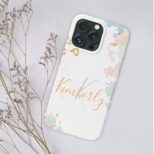 Blue Coral Abstrakt Marble Guld Monogram Namn