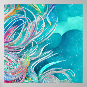 Blue Coral Beachy Abstrakt Art Poster