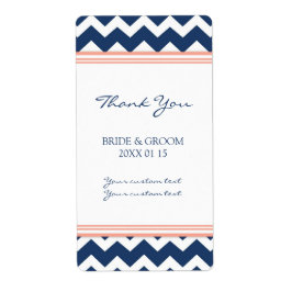 Blue Coral Chevron-Bröllopsetiketter Fraktsedel