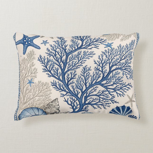 Blue Coral Dekorativ kudde - Kustoceanen Mönster (Framsidan)